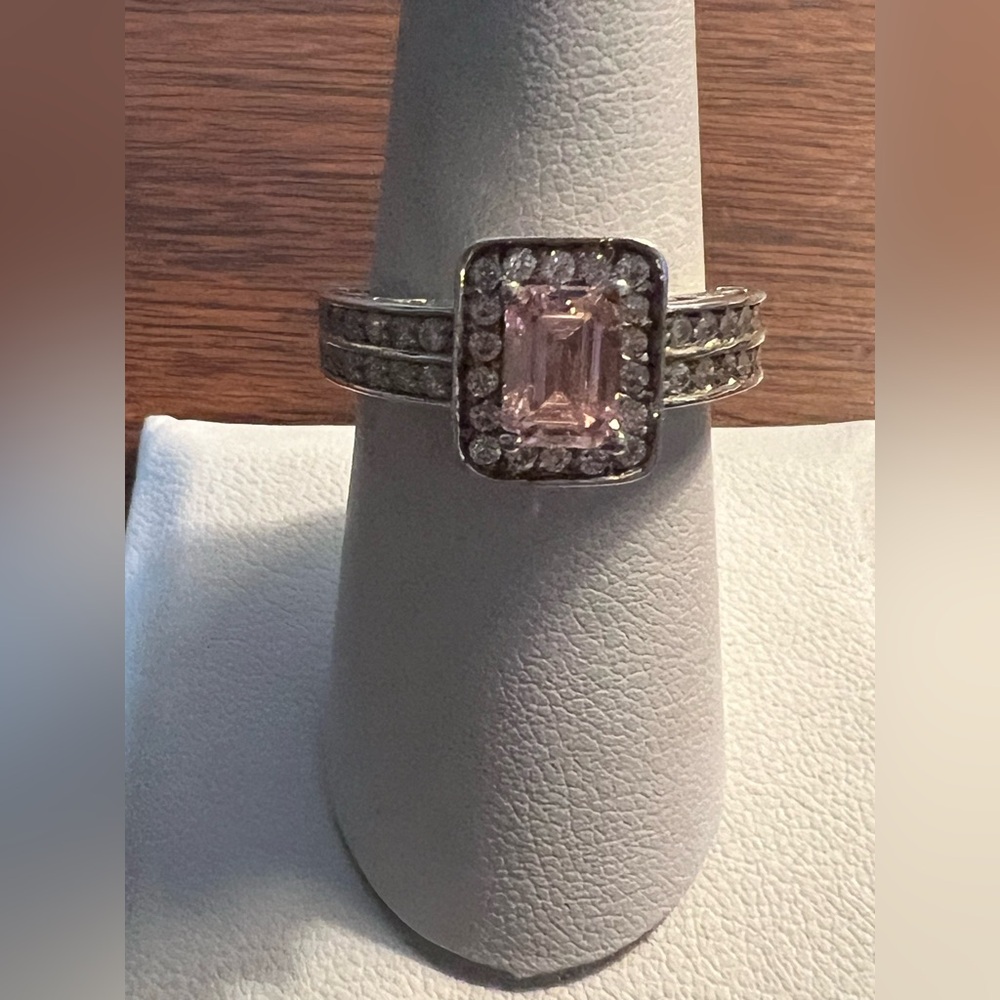 HVE Diamonique Emerald Cut Pink Cubic Zirconia Sterling Silver Ring Size 8